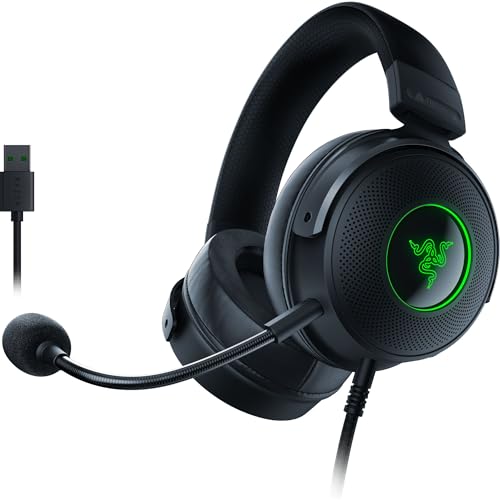 Razer Kraken V3 - Kabelgebundenes USB Gaming Headset mit Razer Chroma RGB (TriForce 50mm Treiber, THX Spatial Audio, HyperClear Cardioid Mic, Chroma RGB) Schwarz von Razer