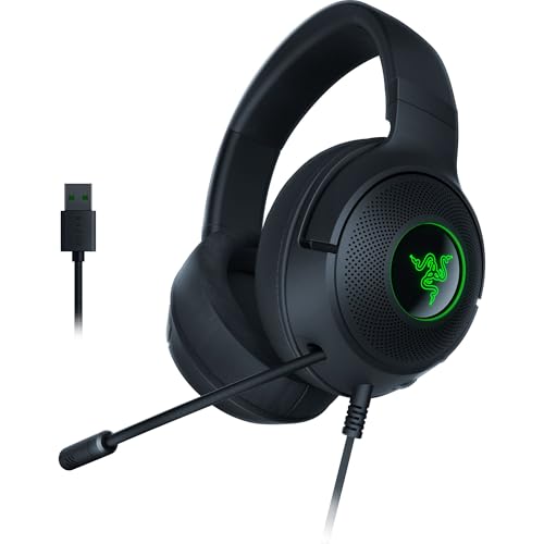 Razer Kraken V3 X USB - Kabelgebundenes USB-Gaming-Headset (Ultra leicht mit 285g, Triforce 40mm Treiber, HyperClear Kardioiden-Mikrofon, 7.1 Surround Sound, Chroma RGB) Schwarz von Razer