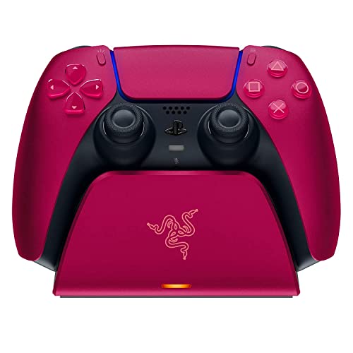 Razer Schnellladestation - Schnellladestation für PS5 Wireless-Controller (Schnellladung , Gebogenes Schalen-Design Einhändige Bedienung, Aufladen per USB) Cosmic Red von Razer