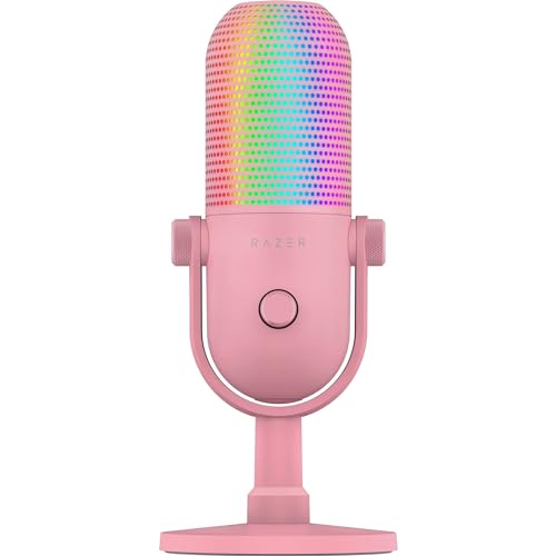 Razer Seiren V3 Chroma - RGB USB-Mikrofon - Supernieren Kondensator-Mikrofon mit Tap-to-Mute (Reaktive Beleuchtung, Digitaler Verstärkungsbegrenzer und integrierter Schockdämpfer) Quartz von Razer
