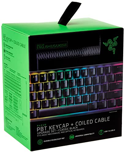 Razer Upgrade-Set mit PBT Tastenkappen + Spiralkabel (120 Doubleshot PBT Tasten, USB-C auf USB-A Kabel, geflochtenes Faserkabel) US Layout | Schwarz von Razer