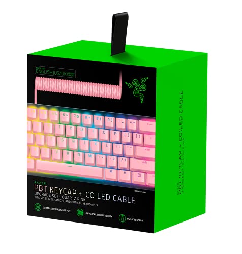 Razer Upgrade-Set mit PBT Tastenkappen + Spiralkabel (120 Doubleshot PBT Tasten, USB-C auf USB-A Kabel, geflochtenes Faserkabel) US Layout | Quartz von Razer