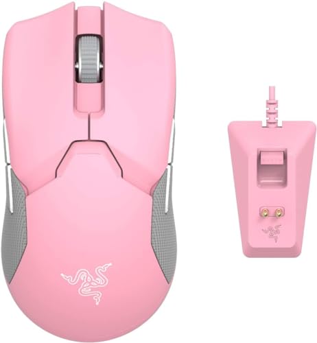 Razer Viper Ultimate mit Ladestation - Kabellose Gaming Maus mit nur 74g Gewicht für PC/Mac (Ultraleicht, beidhändig, Speedflex-Kabel, optischer Fokus+ Sensor, Chroma RGB Beleuchtung) Quartz/Pink von Razer