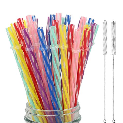 Whew 1002 33 Stück Wiederverwendbare Kunststoff-Trinkhalme für Einmachgläser, Becher, 22,9 cm, transparent, farbig, unzerbrechlich, mit 1 Strohhalm-Tragetasche und 2 Reinigungsbürsten, BPA-frei und von Razita Slyire