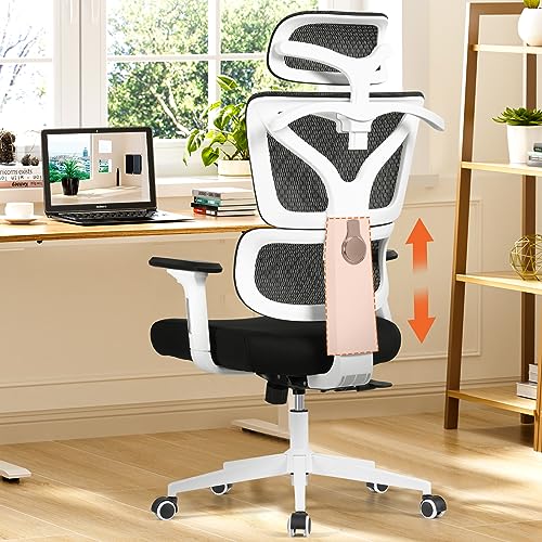 Razzor Bürostuhl Ergonomischer Schreibtischstuhl mit 3-stufig Verstellbarer Rückenlehne, Flexibler Kopfstütze und 3D Armlehnen, Drehstuhl Netzstuhl mit Neigungsfunktion bis 130°, Chefsessel von Razzor