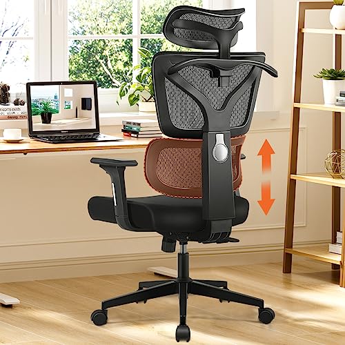 Razzor Bürostuhl Ergonomischer Schreibtischstuhl mit 3-stufig Verstellbarer Rückenlehne, Flexibler Kopfstütze und 3D Armlehnen, Drehstuhl Netzstuhl mit Neigungsfunktion bis 130°, Chefsessel von Razzor