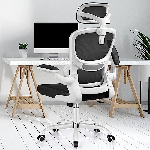 Razzor Ergonomischer Bürostuhl, Schreibtischstuhl mit Verstellbarer Kopfstütze, Lendenwirbelstütze, Computerstuhl aus Netz mit Hochklappbaren Armlehnen, Chefsessel mit Neigungsfunktion 90°-135° von Razzor