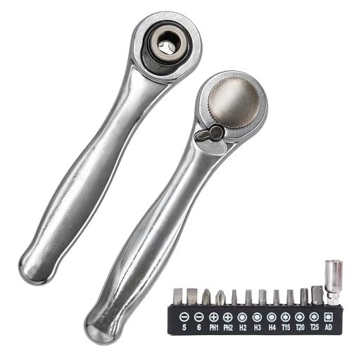 1/4 Zoll Ratsche, 72-Zahn-Handratschenschlüssel, Kommt mit 12 Bits, Klein und Tragbar, Vorwärts und Rückwärtseinstellung mit Nur Einer Taste, Geeignet für Kleine Räume von Rbleote