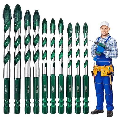 10 PCS Sägezahnung Fliesenbohrer Exzenterbohrer-Set 6/8/10/12 mm Hohe Festigkeit Fliesenbohrer für Die Verwendung Auf Fliesen Beton Edelstahl Glas Aluminium Holz Kunststoff und Rotem Backstein von Rbleote