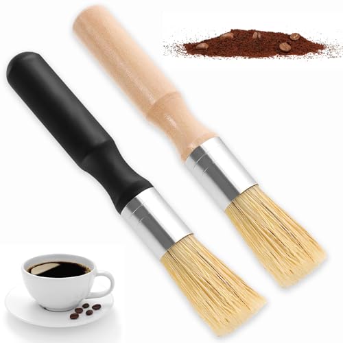 2 Artikel Barista Pinsel Kaffee Pinsel Barista Zubehör Wiederverwendbar, zur Effektiven Reinigung von Espressomaschinen und Kaffeemühlen, Ergonomisch Geformt (Schwarz/Originalholz) von Rbleote