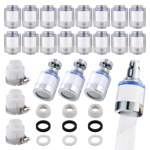 3 Stück Reinkristall Wasserfilter, 360° Wasserhahn Filter für Trinkwasser mit 13 PP-Baumwollfilterelement,3 Universaladapter, Wasserhahn Filter Für Trinkwasser für Küche, Spüle von Rbleote