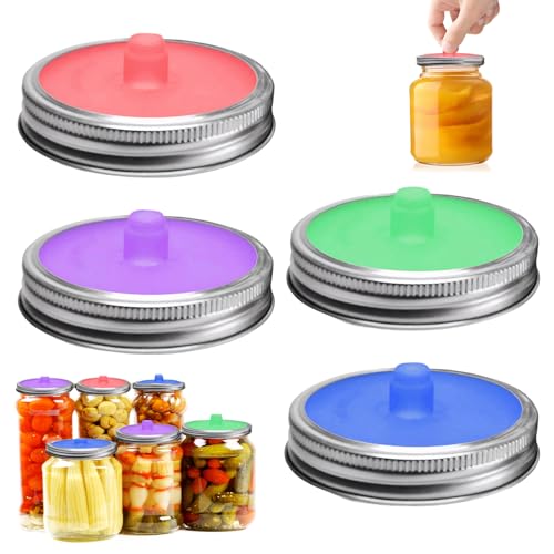 4 Stück Mason Jar Deckel Lebensmittelqualität Fermentiergewichte Silikon Einmachglas Deckel, Glasgewichte zum Fermentieren Wiederverwendbar für Kimchi Gurken Probiotische Lebensmittel von Rbleote