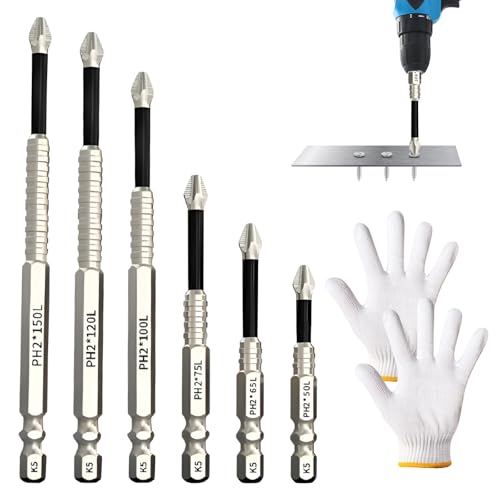 6 Stück Hochmagnetischer Schraubendreher-Bohrer-Bit-Satz,Magnetische Bits,High-Magnetic Screwdriver Drill Bit Seta Geeignet für Schlagbohrmaschine, Akkuschrauber, Handbohrmaschine usw von Rbleote