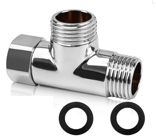 Eckventil 1/2 Zoll,3 Wege Ventil,T-Typ T Stück 1/2 Zoll,für Trinkwasserhahn,Brauseschlauchadapter,mit 2 Stück 4-Punkt-Dichtungen Schwarz,20 mm Durchmesser von Rbleote