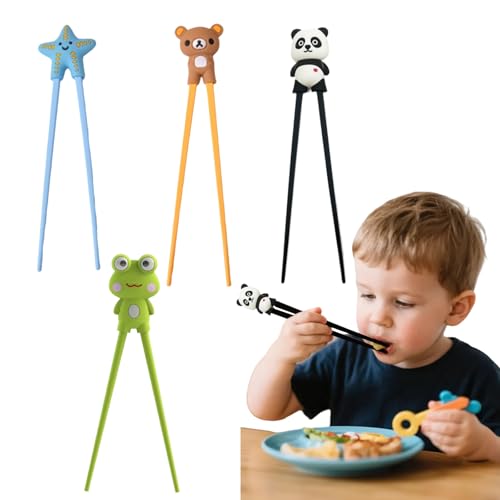 Essstäbchen Kinder, 4 Paar Sushi Stäbchen Kinder, Stäbchen Kinder mit Tiermotiv, mit EssstäBchen Hilfe, Wiederverwendbar, Abnehmbares Design, für Anfänger, Kleinkinder, Kinder von Rbleote