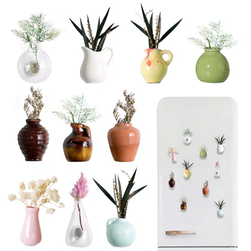 Mini Vase Magnetisch Für Kühlschrank,10 Artikel 3D Keramik Vase Kühlschrank Magnetisch, Starke Saugkraft, Niedliche und Interessante Pflanzenvase, für Dekoration Von Küchen und Büros (Ohne Blumen) von Rbleote
