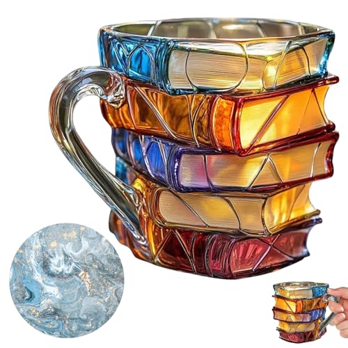 Painted Book Mug 1 Stück,3D Painted Books Coffee Mug,Buch Tasse Glas,Lackierter Buchbecher,Buchtasse für Bücherliebhaber, Ideal Als Geschenk, inklusive 1 Untersetzer von Rbleote