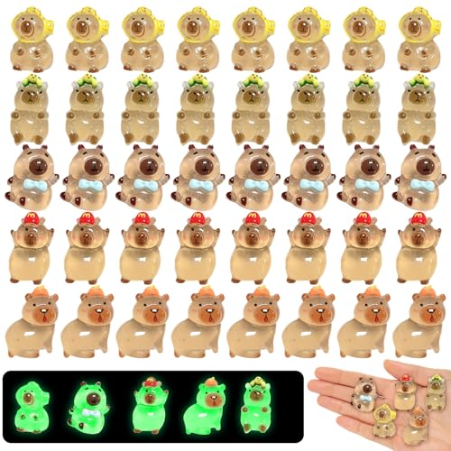 Rbleote 40 Stück Mini Tiere,Capybara Leuchtende,Mini Capybara Resin Figurinen,Geeignet für Gartendekoration,Landschafts-und Heimdekoration von Rbleote