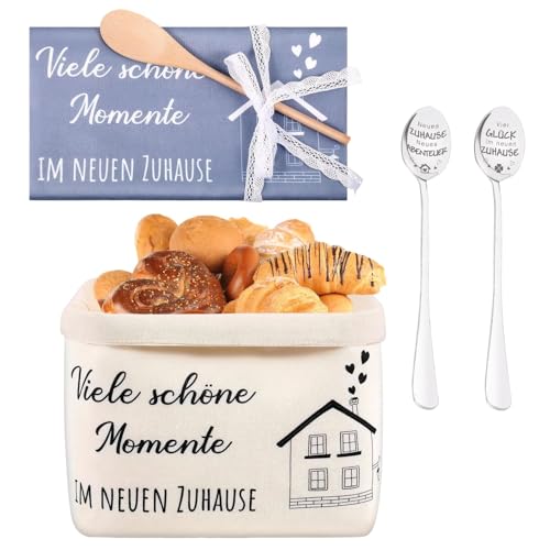 Rbleote Brotkorb Einzugsgeschenke Wohnung, Brotkorb Modern,Geschirrtuch, Löffel, Grußkarte,Schmutzabweisend und langlebig, geschenke zum einzug wohnung, Es gibt Viele schöne Momente im neuen Zuhause von Rbleote