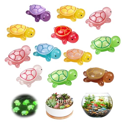 Rbleote Mini Schildkröten, 12 pcs Bunt Mini Turtles, Kleine Schildkröten Figuren, Small Turtles Figuren, für Aquarium, DIY Micro Landschaft und Garten (Mehrfarbig) von Rbleote