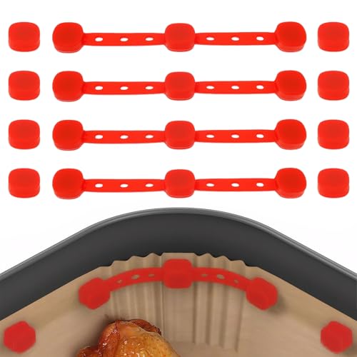 Silikon Magnetisch für Airfryer, 4 Stück Magnetisch für Heißluftfritteuse, Air Fryer Magnetischsilikon Schnalle Set, mit Langen Und Kurzen Clips, für Kochen und Backen (Rot) von Rbleote