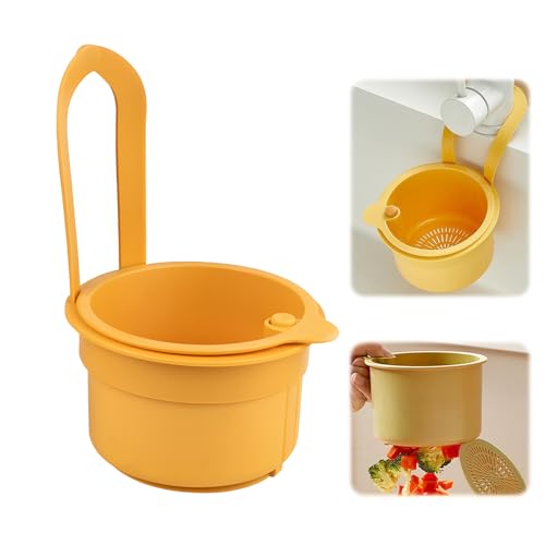 Spülbecken Sieb, Spülbecken Hängend, Abnehmbare Silikon Waschbecken Sieb, mit Druckknopf, Kann Aufgehängt Werden, für Gemüse Obst Küche (Gelb) von Rbleote