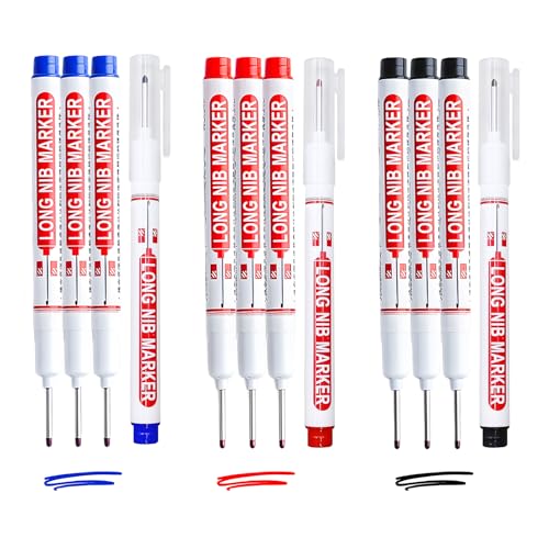 Tieflochmarker 12 stück Bohrlochmarker, 20mm Extralange Spitze Tiefenlochmarker Permanent Marker Weiß, Lochmarker für Holz Fliesen Metall Karton Wand Baustelle (Schwarz Blau Rot) von Rbleote