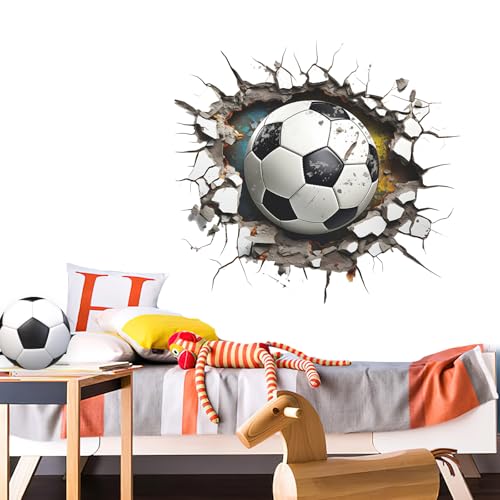 Wandtattoo Fussball, Wandtattoo Fußball Junge, 3D Fussball Wandtatto, Wandaufkleber Geschenke, Durchbruch Fussball Wandaufkleber Geeignet für Jugendzimmer Dekorative von Rbleote