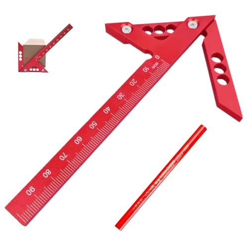 Zentrierwinkel Mittenfinder Speedmarker 10 Cm für Mess- und Markierungswerkzeuge für die Holzbearbeitung mit 1 Zimmermannsbleistift (Rot) von Rbleote