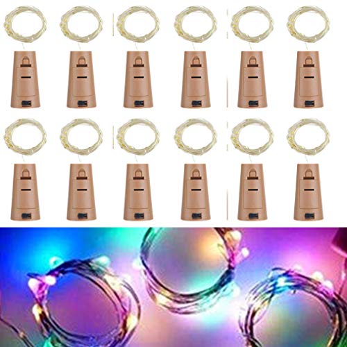 RcStarry Flaschenlicht lichterkette, (TM) Weinflaschen LED lichterkett, 12er stück 2M 20 Leds Silberdraht Licht Sternenlicht für Flasche DIY, Weihnachten Hochzeit und Party Halloween (Bunt) von RcStarry