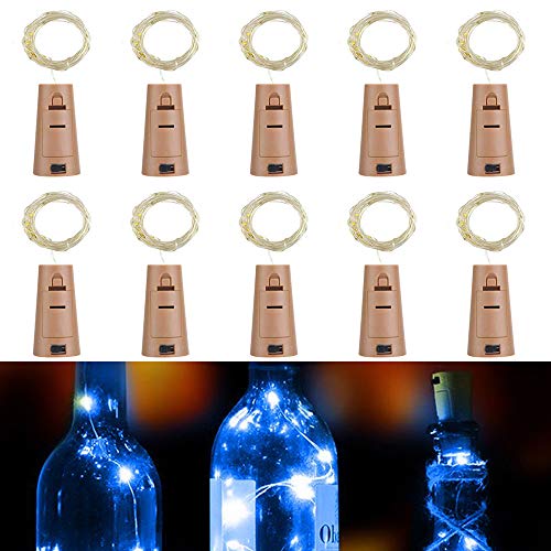 RcStarry Flaschenlicht lichterkette, Weinflaschen LED lichterkett, 10er stück Mini-Lichterkette 1M 10 Leds Silberdraht Licht Sternenlicht für Flasche DIY, Weihnachten, Hochzeit, Halloween (blau) von RcStarry