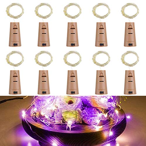 RcStarry Flaschenlicht lichterkette, Weinflaschen LED lichterkett, 10er stück Mini-Lichterkette 1M 10 Leds Silberdraht Licht Sternenlicht für Flasche DIY, Weihnachten, Hochzeit, Halloween (lila) von RcStarry