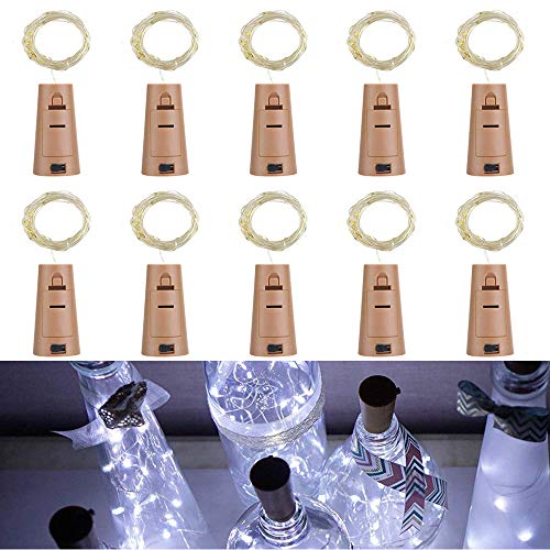 RcStarry Flaschenlicht lichterkette, Weinflaschen LED lichterkett, 10er stück Mini-Lichterkette 1M 10 Leds Silberdraht Licht Sternenlicht für Flasche DIY, Weihnachten, Hochzeit, Halloween (weiße) von RcStarry