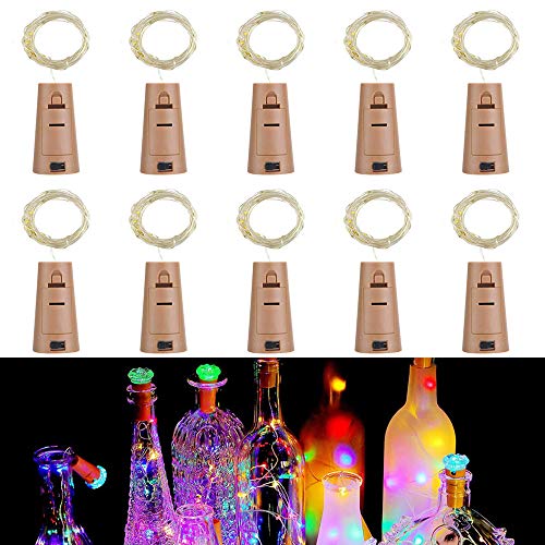 RcStarry Flaschenlicht lichterkette, Weinflaschen LED lichterkett, 10er stück Mini-Lichterkette 2M 20 Leds Silberdraht Licht Sternenlicht für Flasche DIY, Weihnachten, Hochzeit, Halloween (5 farben) von RcStarry
