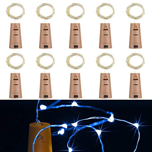 RcStarry Flaschenlicht lichterkette, Weinflaschen LED lichterkett, 10er stück Mini-Lichterkette 2M 20 Leds Silberdraht Licht Sternenlicht für Flasche DIY, Weihnachten, Hochzeit, Halloween (blau) von RcStarry