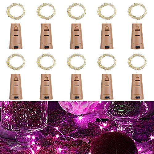 RcStarry Flaschenlicht lichterkette, Weinflaschen LED lichterkett, 10er stück Mini-Lichterkette 2M 20 Leds Silberdraht Licht Sternenlicht für Flasche DIY, Weihnachten, Hochzeit, Halloween (pink) von RcStarry