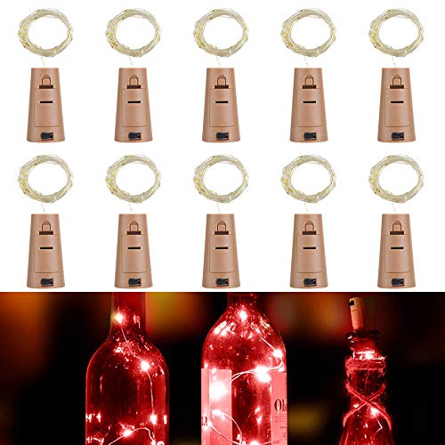 RcStarry Flaschenlicht lichterkette, Weinflaschen LED lichterkett, 10er stück Mini-Lichterkette 2M 20 Leds Silberdraht Licht Sternenlicht für Flasche DIY, Weihnachten, Hochzeit, Halloween (rot) von RcStarry