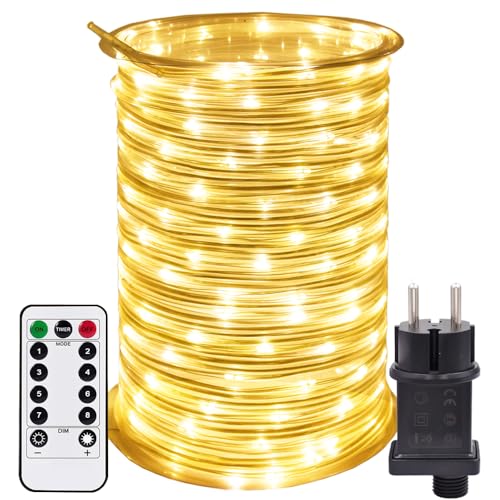 RcStarry New 30M 300LEDs Lichterschlauch Strombetrieben Lichterkette mit Fernbedienung & Timer, 8 Modi, Durchmesser 3mm Lichtschlauch IP67 Wasserdicht,für Außen Innen - Warmweiß von RcStarry