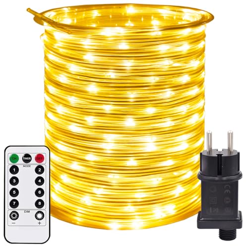 RcStarry New 50M 500LEDs Lichterschlauch Strombetrieben Lichterkette mit Fernbedienung & Timer, 8 Modi, Durchmesser 3mm Lichtschlauch IP67 Wasserdicht, für Außen Innen - Warmweiß von RcStarry