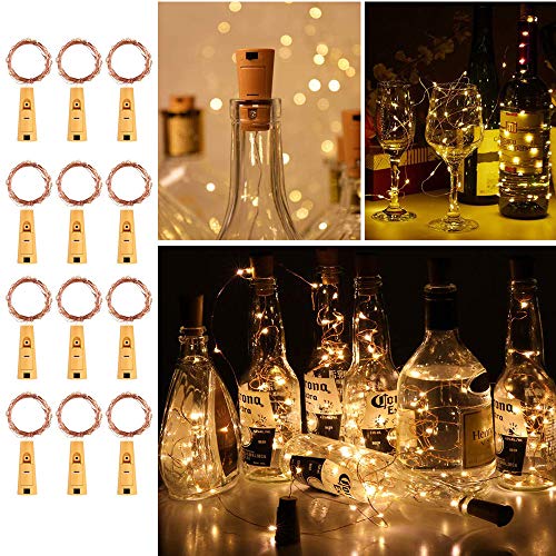 RcStarry Flaschenlicht lichterkette, (TM) Weinflaschen LED lichterkett, 12er stück 1M 10 Leds kupferdraht Licht Sternenlicht für Flasche DIY, Weihnachten Hochzeit und Party Halloween (warmweiß) von RcStarry