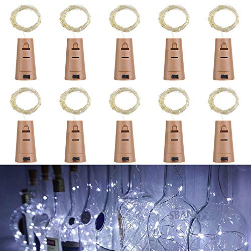 RcStarry Flaschenlicht lichterkette, Weinflaschen LED lichterkett, 10er stück Mini-Lichterkette 2M 20 Leds Silberdraht Licht Sternenlicht für Flasche DIY, Weihnachten, Hochzeit, Halloween (weiße) von RcStarry