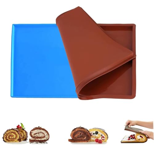 Rcbzzp 2 Stück Rutschfest Silikon Backblech, Silikon Backblech, Antihaftbeschichtet Silikon Backblech, Backblech aus Weichem Silikon, für Pizza, Teig, Rollen, Fondant (2 Farben) von Rcbzzp