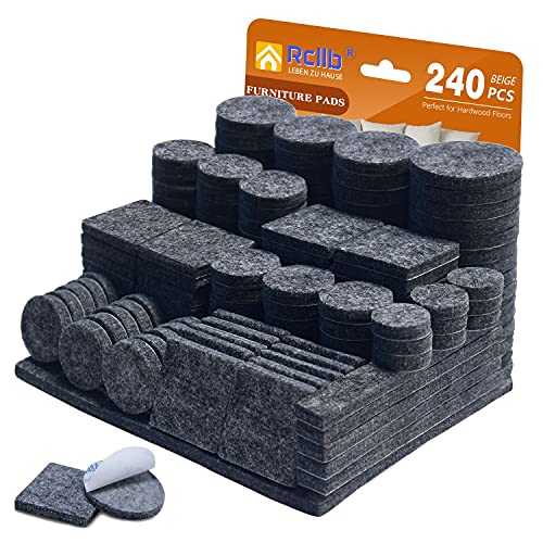 Filzgleiter Selbstklebend,240 Stück -Premium Filz Pads,5mm Dicker Möbelgleiter Starker Klebepads Effektiver Schutz Stuhl,Möbel,Tische (Eckig und Rund) Bodengleiter Möbelfilz Filzgleiter Set Grau von Rcllb