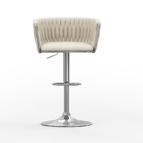 1 Barhocker Höhenverstellbar Barstühle Bar Stool Drehstuhl, Bar Hocker mit Gute Gepolstert Samt, Küchenstühle Tresenstuhl mit Geflochtener Rückenlehne Silberner Hohe für Bartheke Küche, 46x54x83-103cm 1 Barhocker Höhenverstellbar Barstühle Bar Stool Drehstuhl, Bar Hocker mit Gute Gepolstert Samt, Küchenstühle Tresenstuhl mit Geflochtener Rückenlehne Silberner Hohe für Bartheke Küche, 46x54x83-103cm von Rcynview