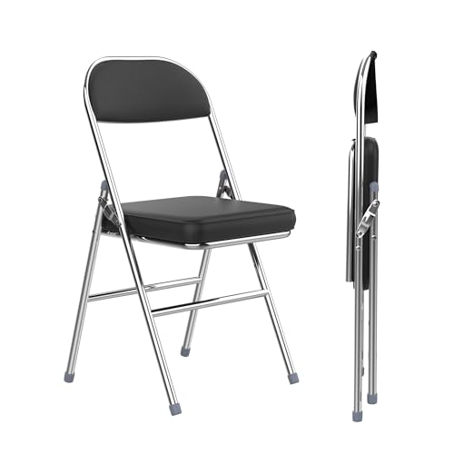 2 Klappstuhl Gepolstert, Klappstühle aus Leder und Starker Metallrahmen, Klappsessel bis 150 kg, Campingstuhl Faltbar, Stuhl Bürostuhl Platzsparender Schreibtischstuhl für Gast, Schwarz Folding Chair 2 Klappstuhl Gepolstert, Klappstühle aus Leder und Starker Metallrahmen, Klappsessel bis 150 kg, Campingstuhl Faltbar, Stuhl Bürostuhl Platzsparender Schreibtischstuhl für Gast, Schwarz Folding Chair von Rcynview