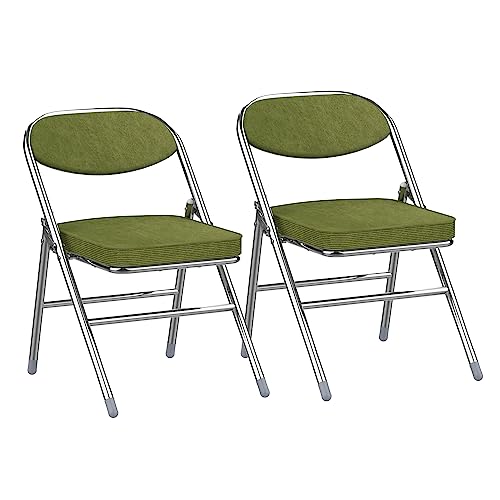 2er Set Klappstuhl Gepolstert , Klappstühle Mit Metallgestell, Kord Klappsessel, Campingstuhl Klappstuhl Balkon Garten Stühle Armeegrün Folding Chair 100 kg Belastbar für Gäste und Veranstaltungen von Rcynview