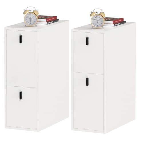 2er Set Nachttische schmal mit 2 Schublade, schmaler Kleiner Nachtschrank im Schlafzimmer, Schubladen können flexibel an der Ober- oder Unterseite eingebaut werden, Nachtkästchen Platzsparend, weiß 2er Set Nachttische schmal mit 2 Schublade, schmaler Kleiner Nachtschrank im Schlafzimmer, Schubladen können flexibel an der Ober- oder Unterseite eingebaut werden, Nachtkästchen Platzsparend, weiß von Rcynview