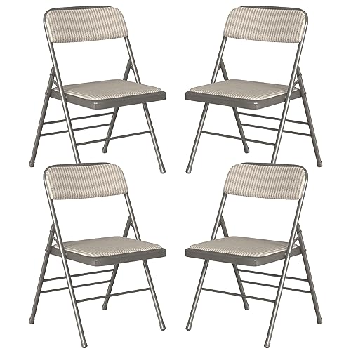 4er Set Klappstuhl Gepolstert, Beige-Grau Gestreifter Klappstühle Mit Metallgestell, Klappsessel aus Stoff, Campingstuhl Klappstuhl Balkon Garten Stühle Folding Chair für Gäste und Veranstaltungen von Rcynview