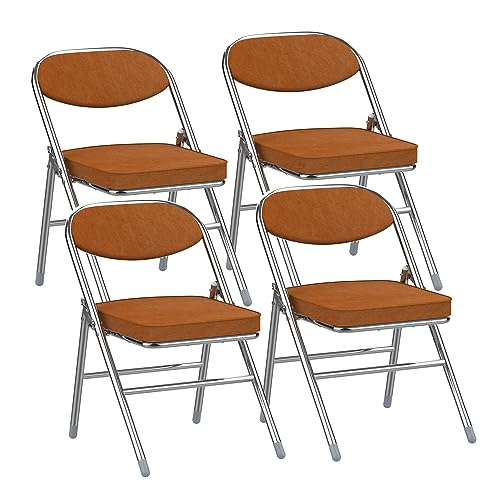 4er Set Klappstuhl Gepolstert , Klappstühle Mit Metallgestell, Kord Klappsessel, Campingstuhl Klappstuhl Balkon Garten Stühle Orange Folding Chair 100 kg Belastbar für Gäste und Veranstaltungen von Rcynview