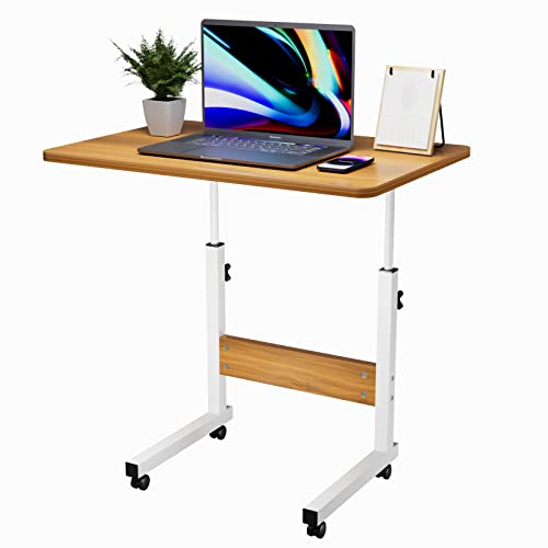 60x40cm Schreibtisch Höhenverstellbarer Tisch Computertisch mit Mobiler Rollen, Stabil Beistelltisch, Sitz-Stehpult Laptoptisch mit Holz Tischplatte, Tischbeine Höhenverstellbar für Home office, Beige von Rcynview